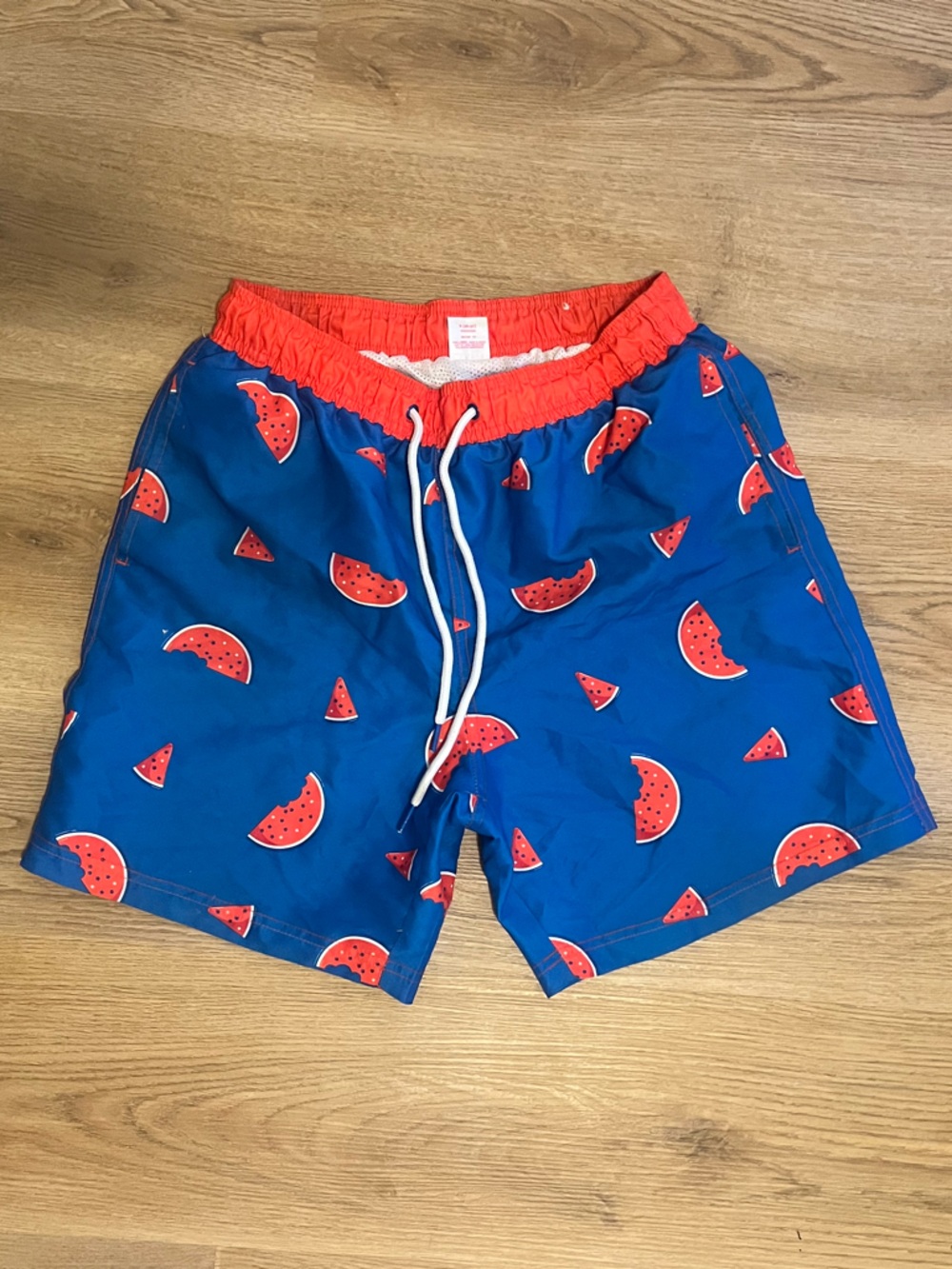 Way To Celebrate Men's Blue and Res Watermelon Print Swim Trunks